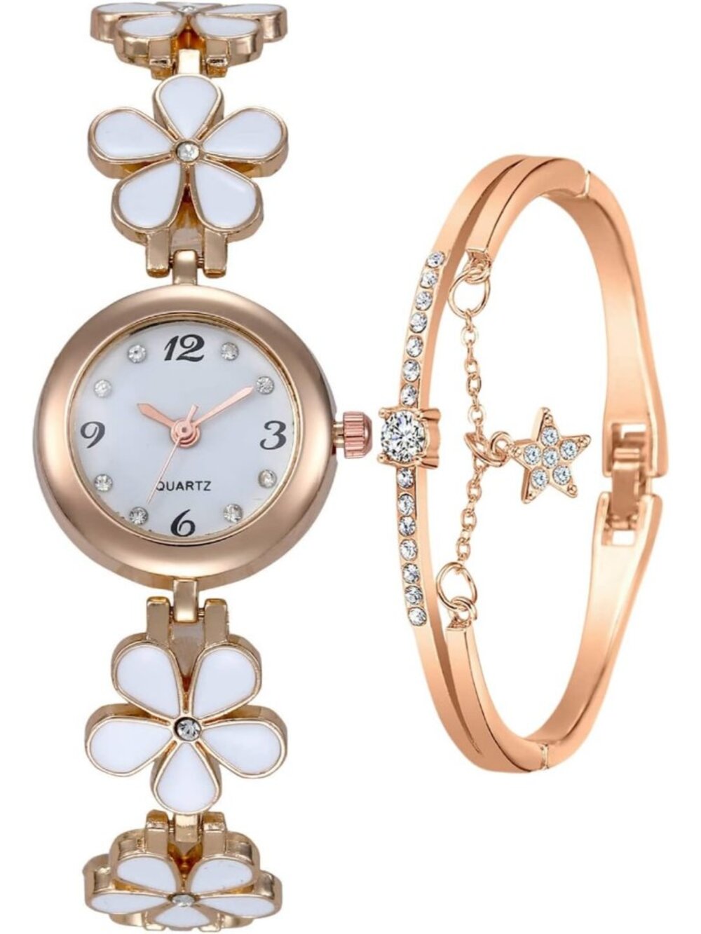 Women's White Bracelet Fashion Item Waterproof Quartz Flower Shaped Wrist Watch